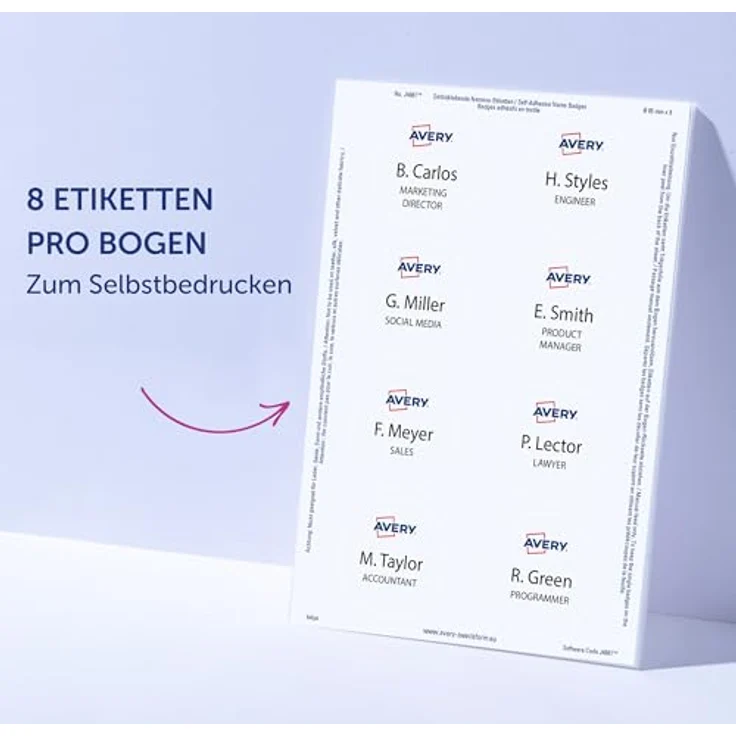 AVERY Zweckform J4881-20, 160 Namensetiketten, selbstklebend, weiß, 65,0 x 65,0 mm auf A4-Bogen – Bild 7