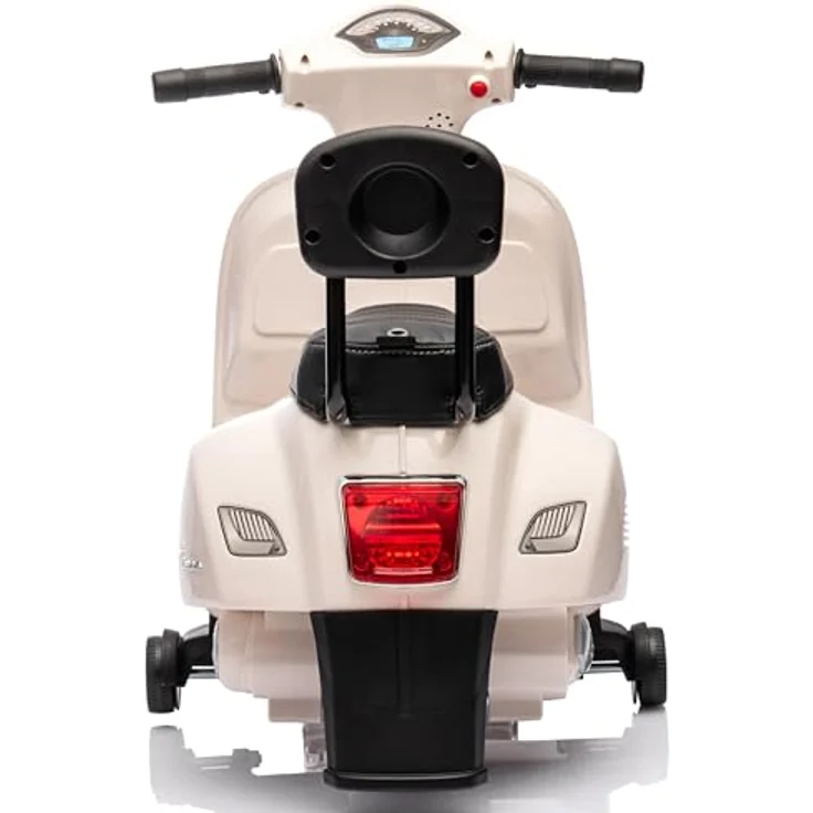 Sun Baby Vespa Elektro Motorrad für Kinder ab 18 Monaten, Weiß mit Rückenlehne, Hupe, Gaspedal, Beleuchtung, Seitenrädern, Elektroroller, Kinderroller, Kindermotorrad, Elektrofahrzeuge – Bild 4