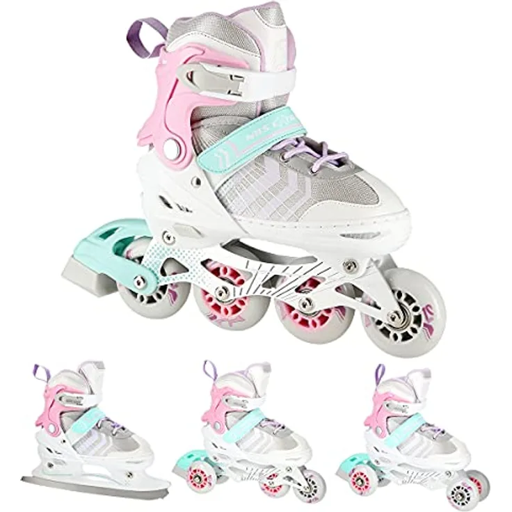 Nils Extreme 4in1 Inline Skates Kinder - Inliner mit ACEB7-Lager, verstellbar in Rosa, für Kinder und Erwachsene - NH18192