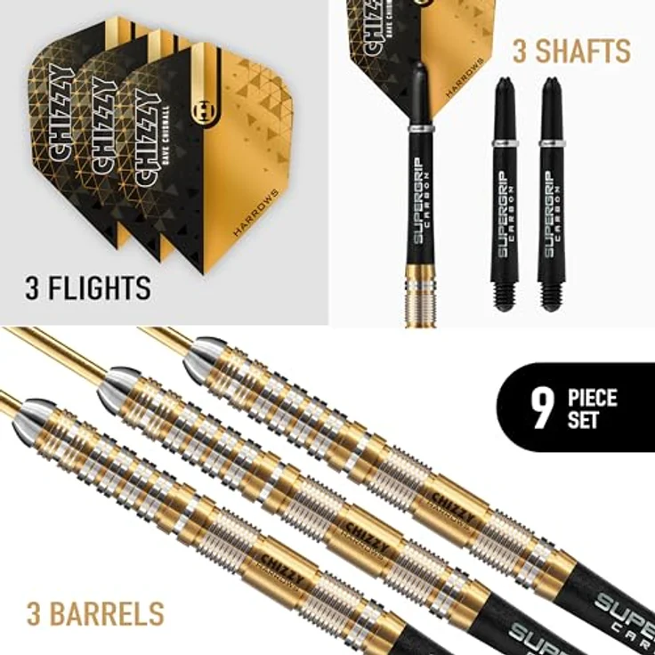 Harrows Dave Chizzy Chisnall 90% Tungsten Darts, Pro Player Steel Tip Darts-Set mit Supergrip-Carbonschäften und 100-Mikron-Chizzy-Flights, erhältlich in 21g, 22g, 23g, 24g, 25g & 26g (21g) – Bild 2