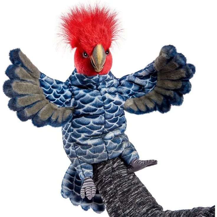 Hansa Creation Handpuppe Kakadu mit rotem Kopf, kuscheliges Spielzeug mit einzigartigem Federkleid und kräftigem Schnabel