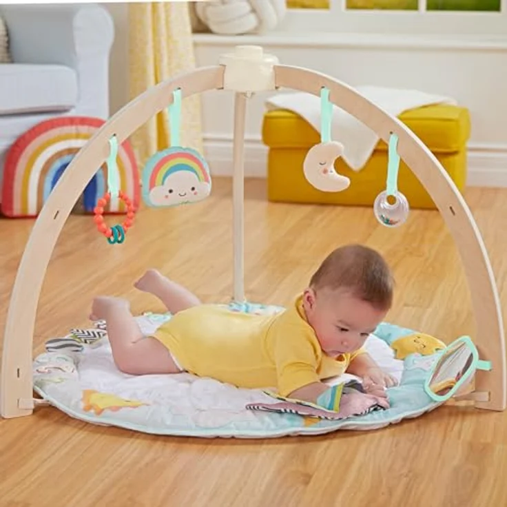 B. toys Sunrise to Sunset Play Gym, Baby Gym aus Holz mit weicher Spielmatte und hängendem sensorischen Spielzeug für Neugeborene – Bild 2
