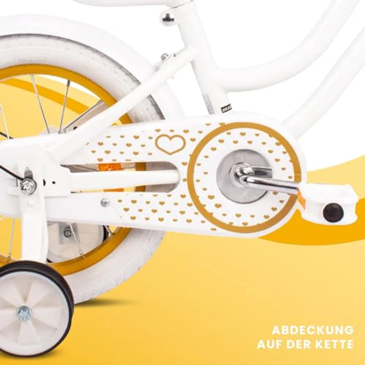 sun baby Mädchenfahrrad 14 Zoll Radgröße Heart Bike, mit Abnehmbarer Schubstange, für Mädchen von 2 bis 6 Jahre (Weißgold) – Bild 4