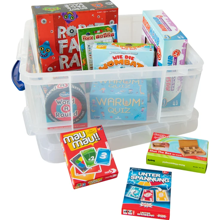 Betzold Schnell-mal-ein-Spiel-Box, 42-Liter Aufbewahrungsbox mit abwechslungsreichen Brettspielen für die Pause