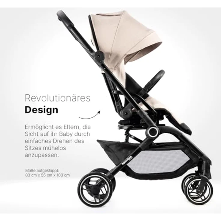 Hamilton by Yoop T1 Buggy - 360° drehbarer Sitz - MagicFold™ Technologie - Klimakühlendes Mesh-Material - Große reflektierende Räder - UV-Schutz - Khaki – Bild 3