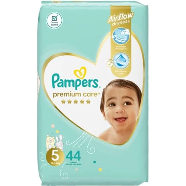 Pampers Premium Care Size 5, Einwegwindeln für Kinder 11-16 kg, 44 Stück, atmungsaktiv und mit schneller Absorption – Bild 1