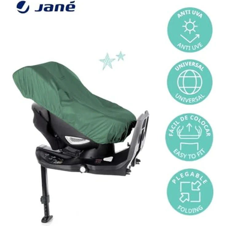 Jané Thermoabdeckung Autositz Baby Universal, UV-Schutz, reduziert Hitze bis 25°C, wasserdicht, faltbar, grün – Bild 2