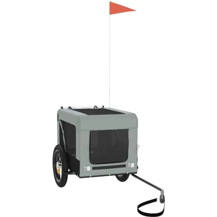 vidaXL Fahrradhundeanhänger Fahrradanhänger Hunde Grau und Schwarz Oxford-Gewebe & Eisen, Reflektoren & Flagge für sicheres Fahren – Bild 2