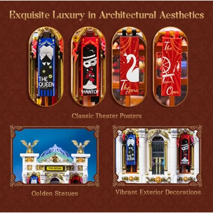 Pantasy The Opera, Klemmbaustein-Set mit 3518 Teilen, historische Theaterarchitektur, 5 Minifiguren, drehbare Türen und Wendeltreppen – Bild 3