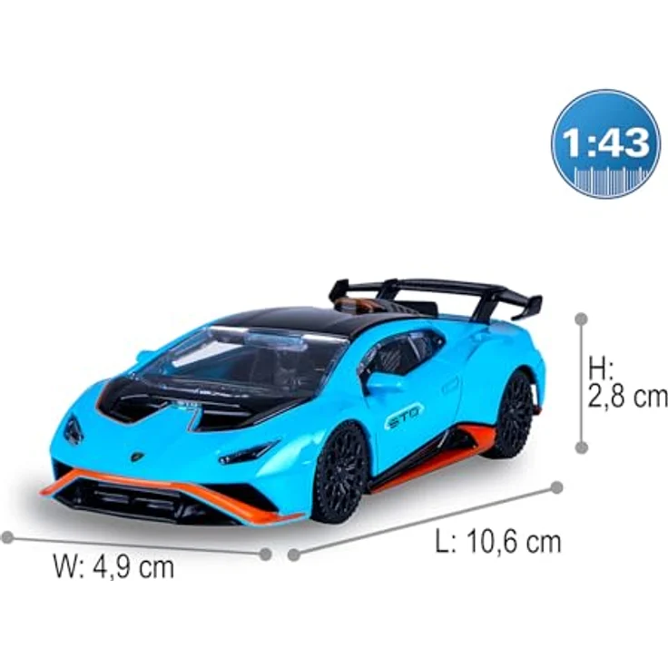 JAMARA 402230 Lamborghini Huracán STO Diecast 1:43, Modellauto mit originalgetreuer Lackierung und öffnenden Türen – Bild 3