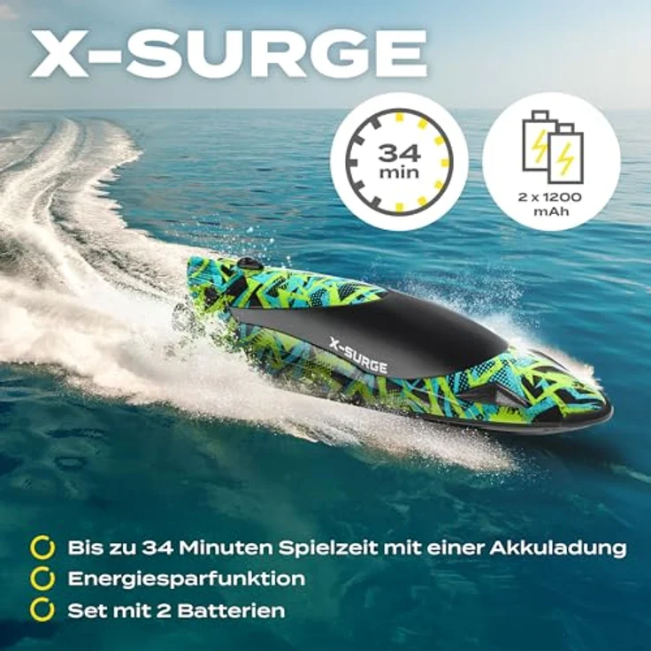 Overmax RC-Boot X-SURGE, Komplettset mit 2000W, 2 Akkus, Automatischer Drehung, 35 km/h, LED-Beleuchtung – Bild 3