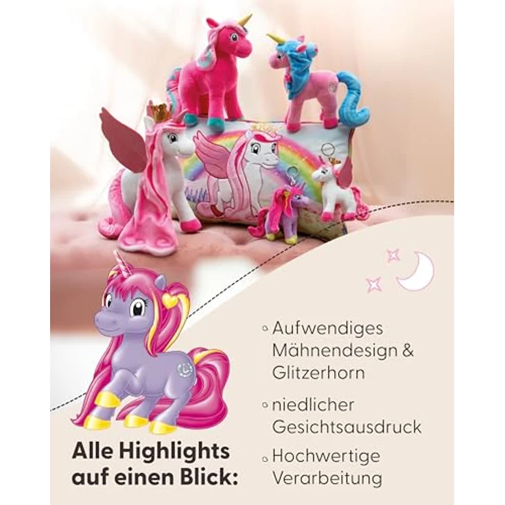 NICI Lissy PONY Einhorn Mandy, 22cm Plüsch Kuscheltier mit pinkfarbenem Glitzerhorn und bunten Farben, ideal zum Kuscheln und Spielen – Bild 4