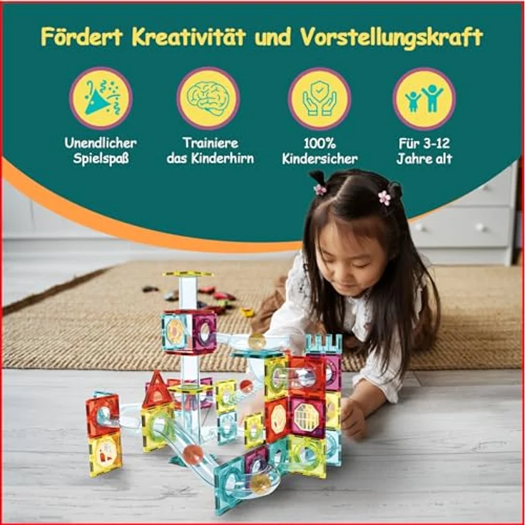 Olvy Magnetische Bausteine Montessori Spielzeug, 100 Teiliges Magnetset für Kinder ab 3 Jahren, fördert Kreativität und Feinmotorik, kompatibel mit Connetix und Magna Tiles – Bild 3