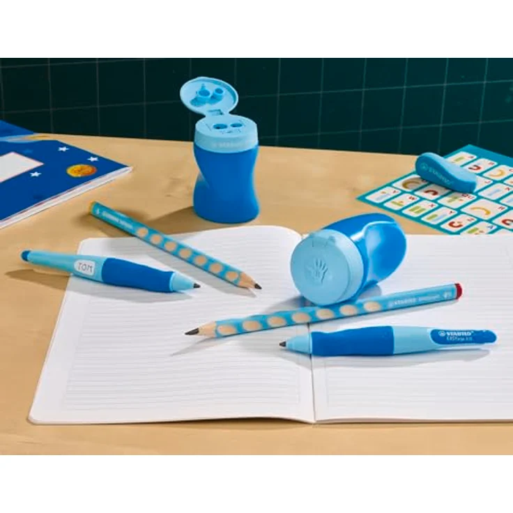 STABILO EASYsharpener L, Dosenspitzer für Linkshänder mit großem Auffangbehälter und ergonomischer Nutzung, blau – Bild 6