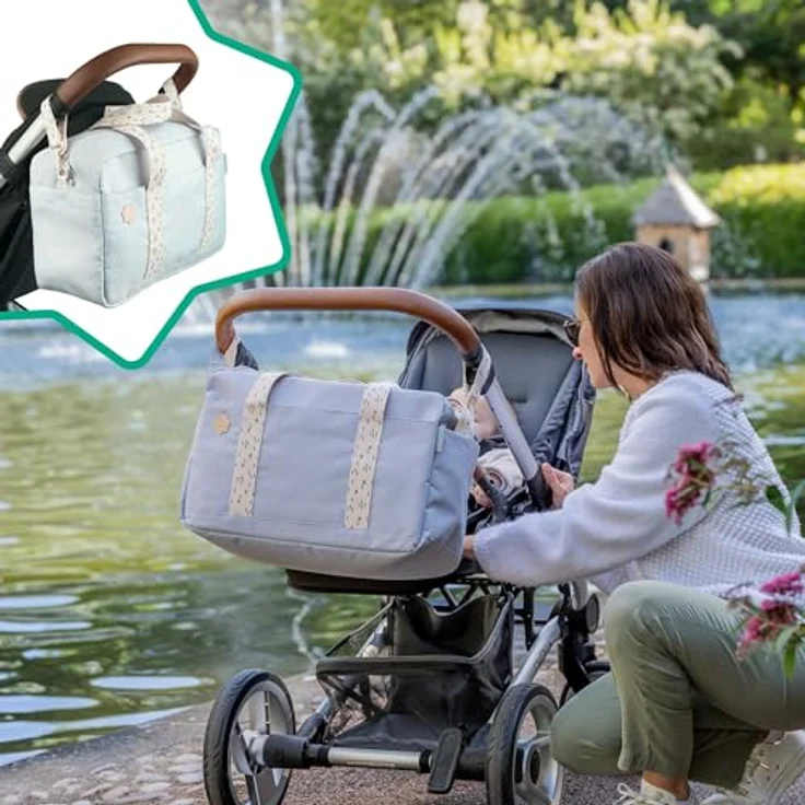 Badabulle Wickeltasche Bowling Grau - Kinderwagentasche mit 20L Kapazität und Wickelauflage – Bild 5