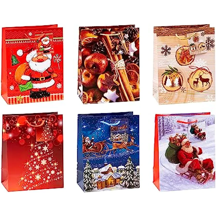 TSI Geschenktüten WEIHNACHTEN SERIE 7, 12er Packung, Größe: Mittel (HxBxT 23 x 18 x 10 cm), Art. Nr. 84017