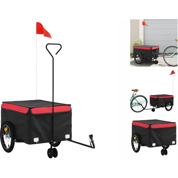 vidaXL Fahrradkinderanhänger Fahrradanhänger Schwarz und Rot 45 kg Eisen, Robustes Material, Praktisches Design, Maximale Tragfähigkeit – Bild 1