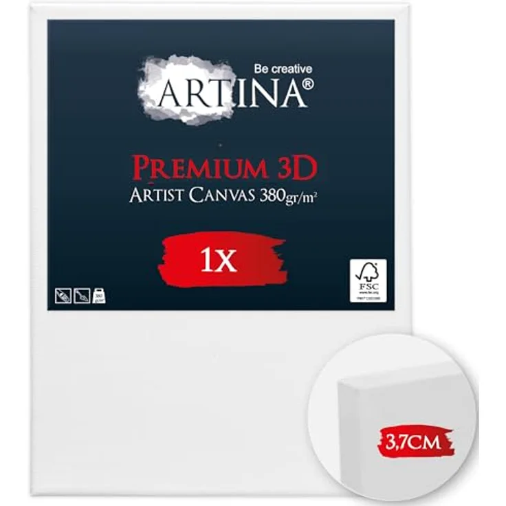 Artina 3D Leinwand 18x24cm, Bespannt auf stabilem FSC® Keilrahmen, 3-fach weiß vorgrundiert, 100% Baumwolle, 380 g/m², Künstlerbedarf