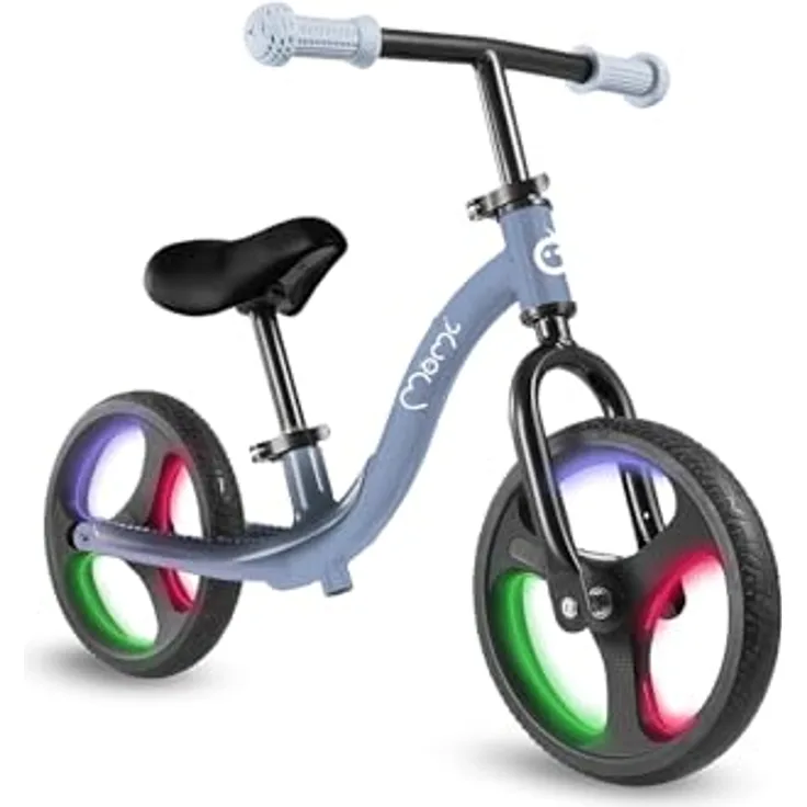 MoMi Kinderlaufrad ISOKA, leichtes Metalllaufrad mit werkzeugloser Höhenverstellung, TPR-Räder mit LED-Beleuchtung, für Mädchen und Jungen ab 2 Jahren (max. 35 kg)