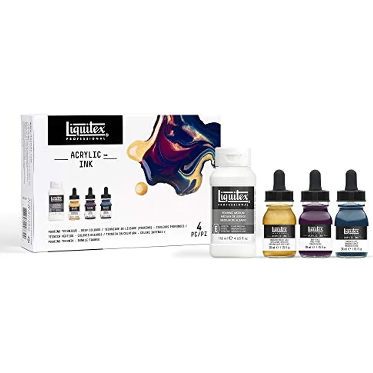 Liquitex Ink Professional Acryltusche Set, hochpigmentierte, lichtechte 3er Reihe in dunklen Farben, je 30 ml, ideal für Kalligraphie und Airbrush