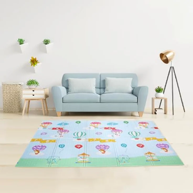 Teamson Kids Fantasy Fields Heißluftballons, Doppelseitige Baby Spielmatte 1.97m x 1.54m mit Schaumstoffpolsterung und Reißverschlusstasche – Bild 5