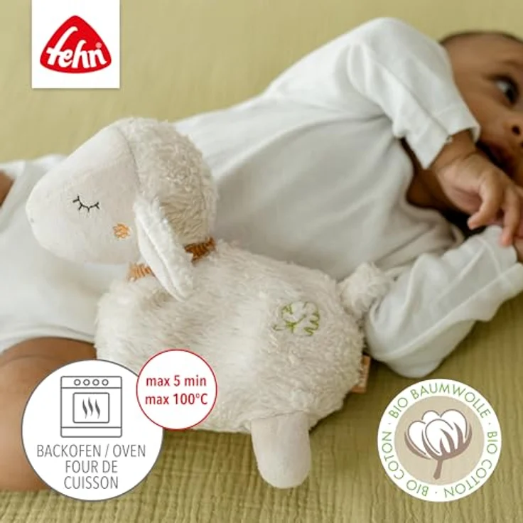 Fehn Wärmetier Schaf NATUR – Kuscheltier mit Bio-Baumwolle (kbA) und entnehmbarem Wärme- / Kältesäckchen - für Babys und Kleinkinder, waschbar bei 30°C, 17 cm – Bild 3