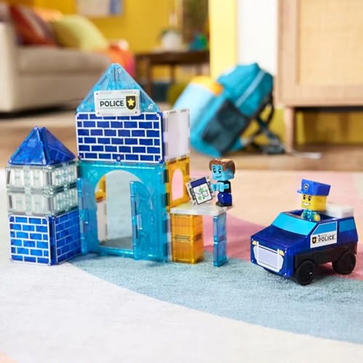 MAGNA-TILES Polizeistation 35-teiliges Magnetbauset mit Light & Sound Fliese und Polizeifiguren, für kreatives Spielen ab 3 Jahren – Bild 3