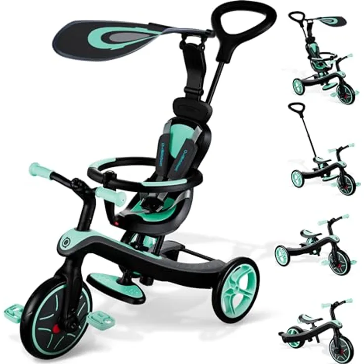 GLOBBER 4 in 1 Dreirad, Mintgrün, vielseitig einsetzbar für Kinder über 3 Jahre