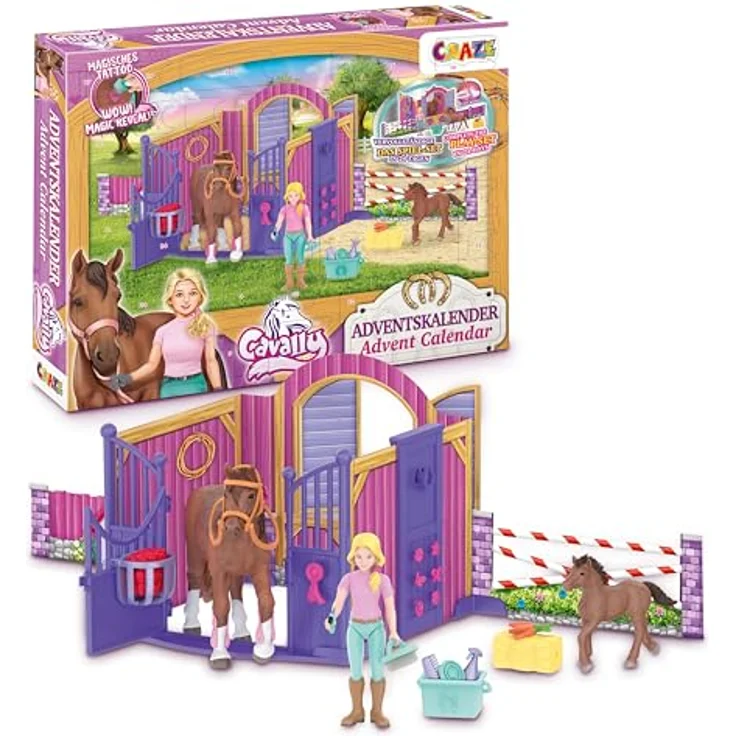 CRAZE CAVALLY Adventskalender Kinder - Pferde Spielzeug Adventskalender Mädchen, Pferdefigur mit Reiter und magischer Farbentfaltung, viel Zubehör – Bild 1