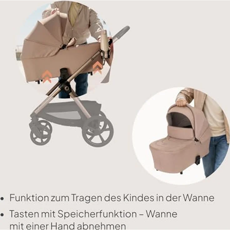 Lionelo Kinderwagen Carmine 3in1, mit Autositz i-Size, Babywanne & Buggy, GravelTech Räder, Federung, UPF50+, Beige – Bild 8