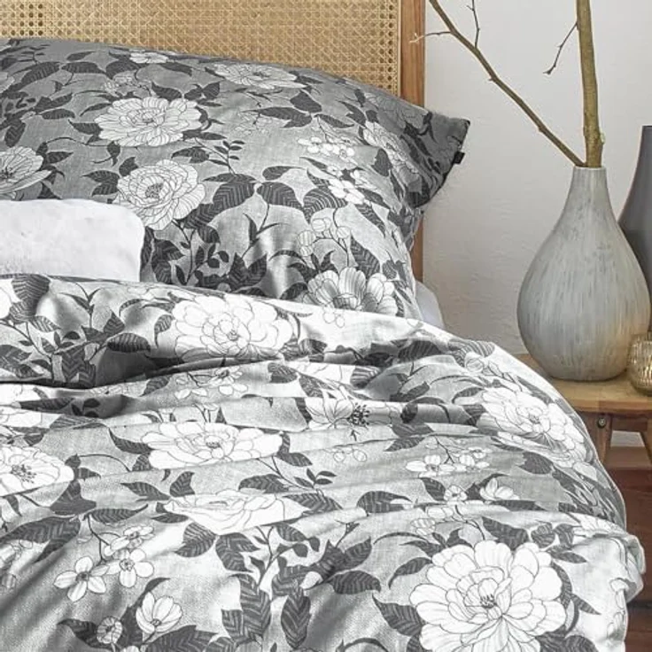 Irisette Edel-Feinbiber Bettwäsche Koala grau 8531 135x200 + 80x80, Kinderbettwäsche mit Qualitätsreißverschluss und floralem Design – Bild 3