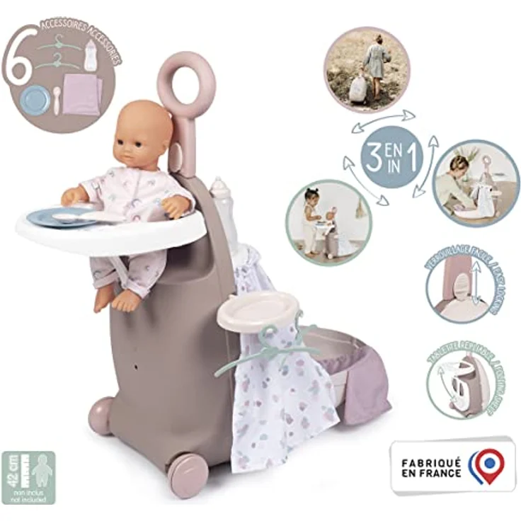 Smoby Toys - Baby Nurse Puppen-Trolley für Kinder - rollbarer Puppenkoffer mit ausklappbarem Schlaf- und Essbereich für Puppen bis 42 cm - ab 18 Monate – Bild 2