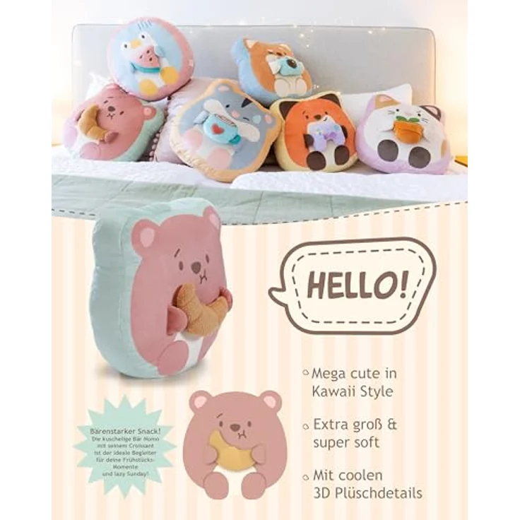 NICI Kuscheltier Bär Nomo mit Croissant, weiches mymochi Plüschtier, 35x33x12cm, braun, stylisches Zubehör für Kuscheln und Dekorieren, ideales Geschenk für Kinder und Erwachsene | 62391 – Bild 3