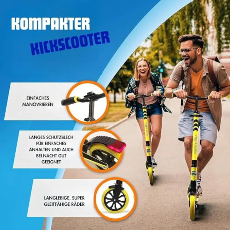 Hurtle SereneLife Roller, klappbarer Tretroller für Kinder & Erwachsene, höhenverstellbar, Big Wheel Scooter bis 120 kg, schwarze Variante – Bild 6