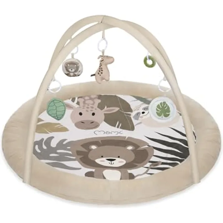 MoMi LUANI Spielset – Spielbogen mit Krabbeldecke, Ø 72 cm, 10 cm Umrandung, 6 Spielzeuge zur motorischen Förderung