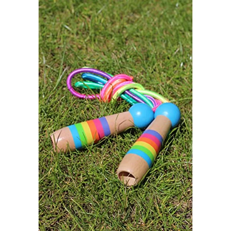 moses. Regenbogen Springseil, verstellbares Hüpfseil für Kinder, buntes Seil aus Polyester mit Holzgriffen, trainiert Ausdauer, Kraft und Fitness – Bild 4