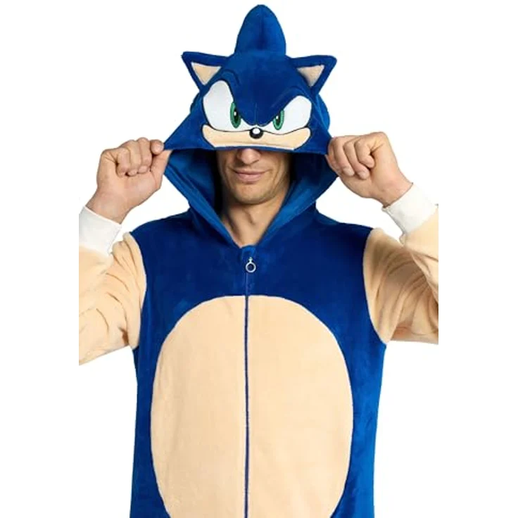 Konjac Sponge Sonic The Hedgehog Onesie (XXL), Kapuzenoverall aus weichem Fleece mit durchgehendem Reißverschluss und Seitentaschen – Bild 6