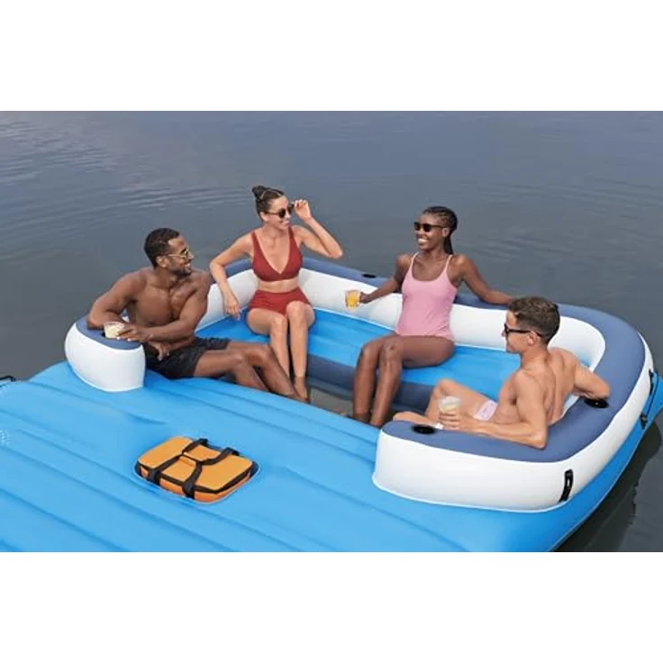 Bestway Hydro-Force 6-Personen-Badeinsel Tropical Breeze 389 x 274 cm, Stichfeste Inflata-Shield-Technologie, mit Sonnendach und Kühltasche – Bild 4