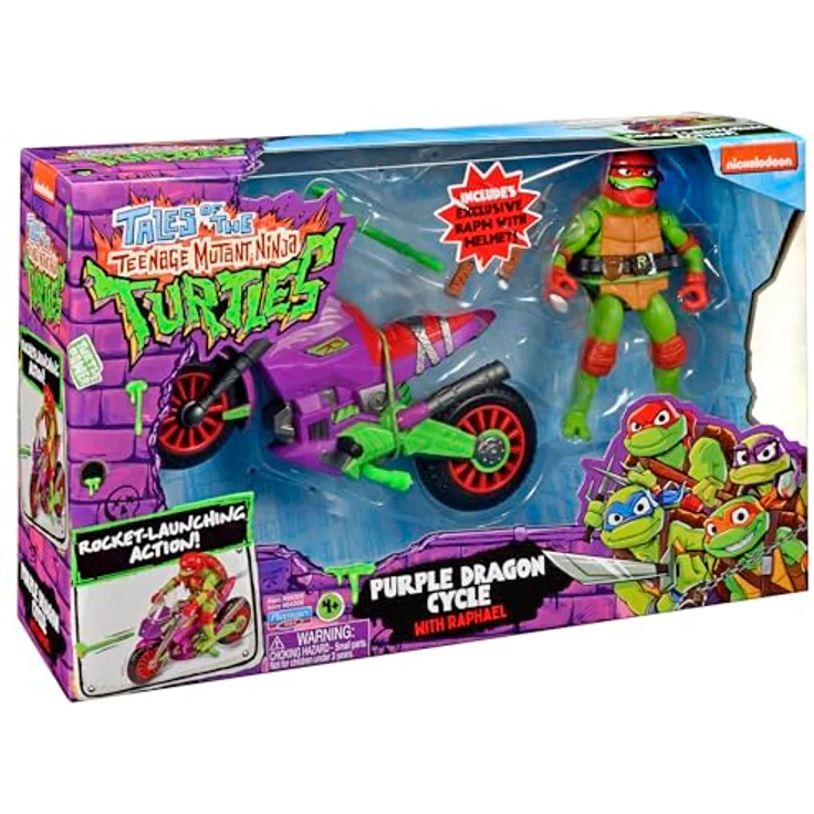 Playmates Teenage Mutant Ninja Turtles Raph Figur mit Purple Dragon Battle Cycle und Raketenscheinwerfer, One Size – Bild 7