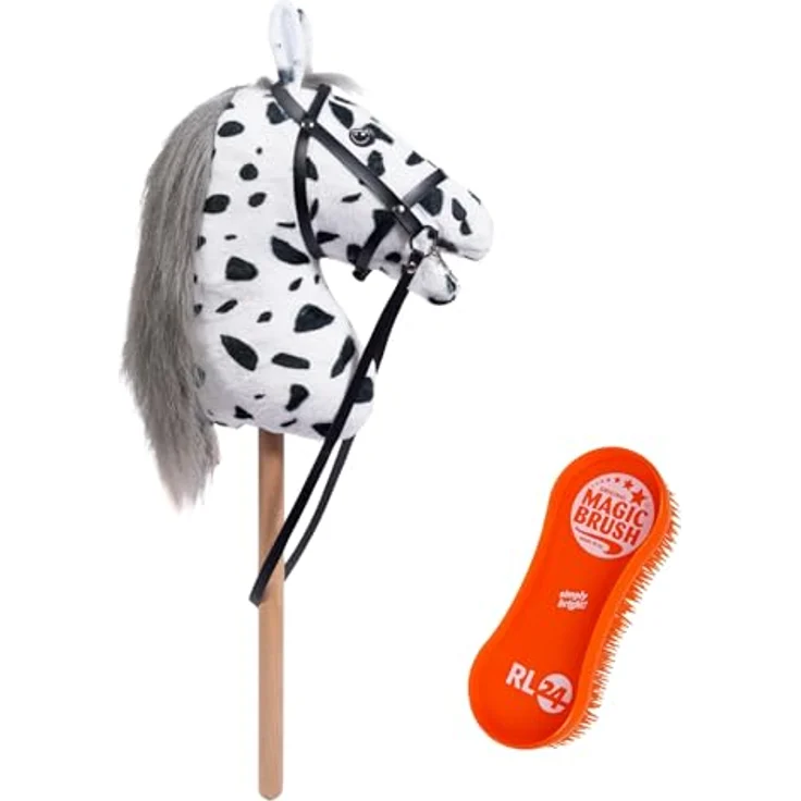 RL24 HKM Hobby Horse Maya, Steckenpferd aus Plüsch mit Holzstock, Trense, langer Mähne, ideal für Hobby Horsing, weiß – Bild 2