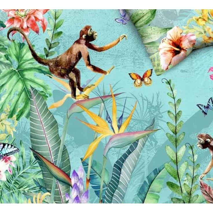 JACK Mako Satin 4tlg. Äffchen Dschungel Kakadu Schmetterling Bunt Urwald, 135x200cm Kinderbettwäsche – Bild 4