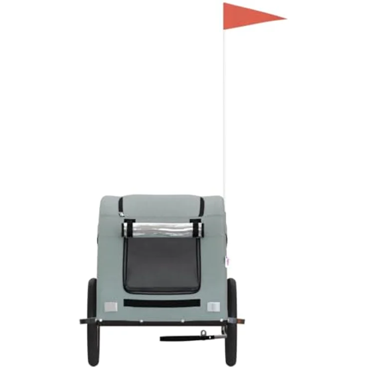 vidaXL Fahrradhundeanhänger Hunde Grau Oxford-Gewebe und Eisen, PVC-Dach und Reflektoren – Bild 4