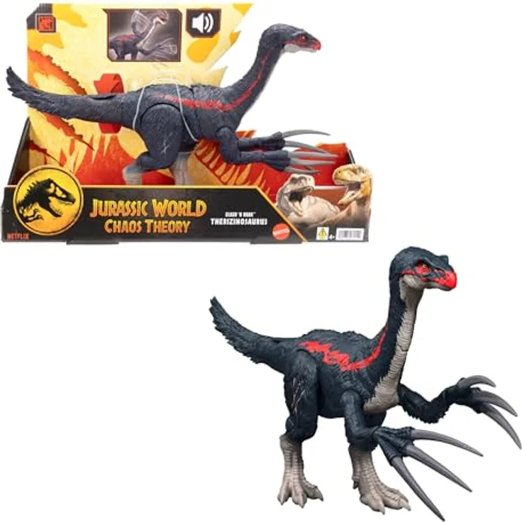 Mattel Jurassic World Chaostheorie Terizinosaurus, Sammelfigur mit Geräuschen und Angriffsfunktionen, ab 4 Jahren