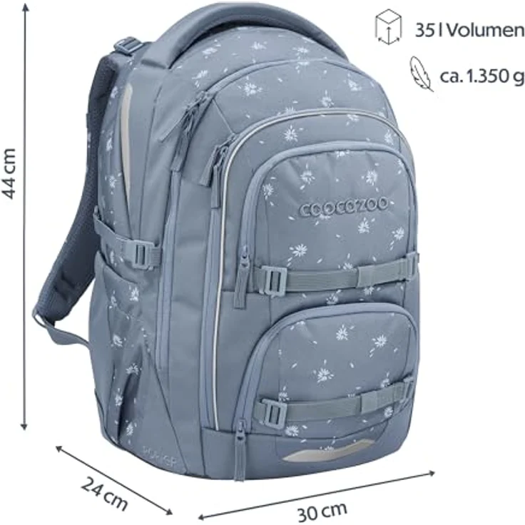 Coocazoo PORTER Schulrucksack „Bloomy Daisy”, hellgrau, ergonomischer Tornister, höhenverstellbar, mit Brust- und Hüftgurt, für die 3. Klasse, 5 Fächer, nachhaltige Materialien – Bild 2