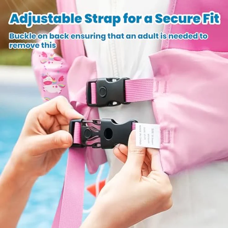 HeySplash Kinder Schwimmflügel, Cartoon Kein Aufblasen Schwimmgürtel mit 2 Sicherheitsschnalle, Rosa Einhorn – Bild 5