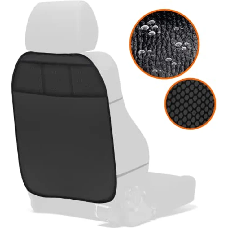 L&P A081S2 2 Stück Rückenlehnenschoner Rückenlehnenschutz Sitzschoner Rückenlehne Auto Kinder Lehnenschutz Hecksitzschoner Sitz Kunstleder Schwarz 3 Taschen Organizer Schutz für Autositz Sitzlehne – Bild 5