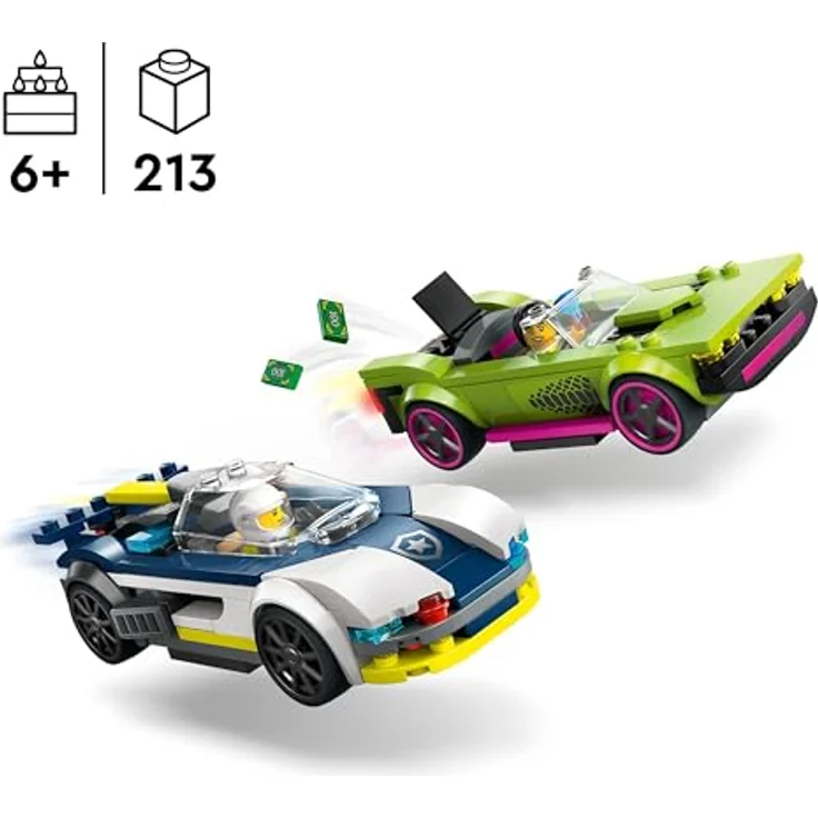 LEGO City Verfolgungsjagd mit Polizeiauto und Muscle Car, Auto-Spielezug mit 2 Rennautos, Polizei-Geschenk für Kinder, Jungs und Mädchen ab 6 Jahren, Set mit Polizist und Ganovin-Minifiguren 60415 – Bild 2