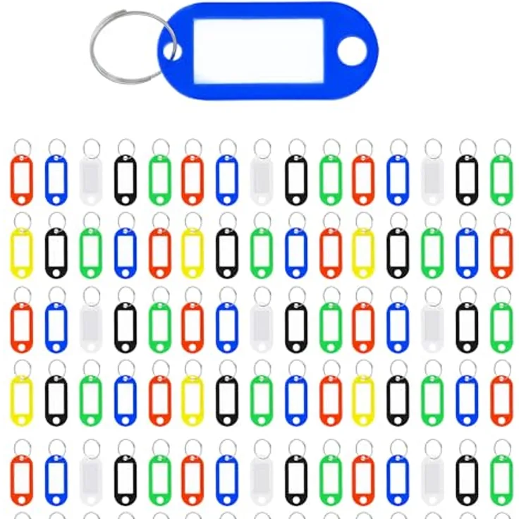Westcott Schlüsselanhänger 100 Stück | Zum Beschriften mit austauschbaren Etiketten | Metall-Ring, Blau