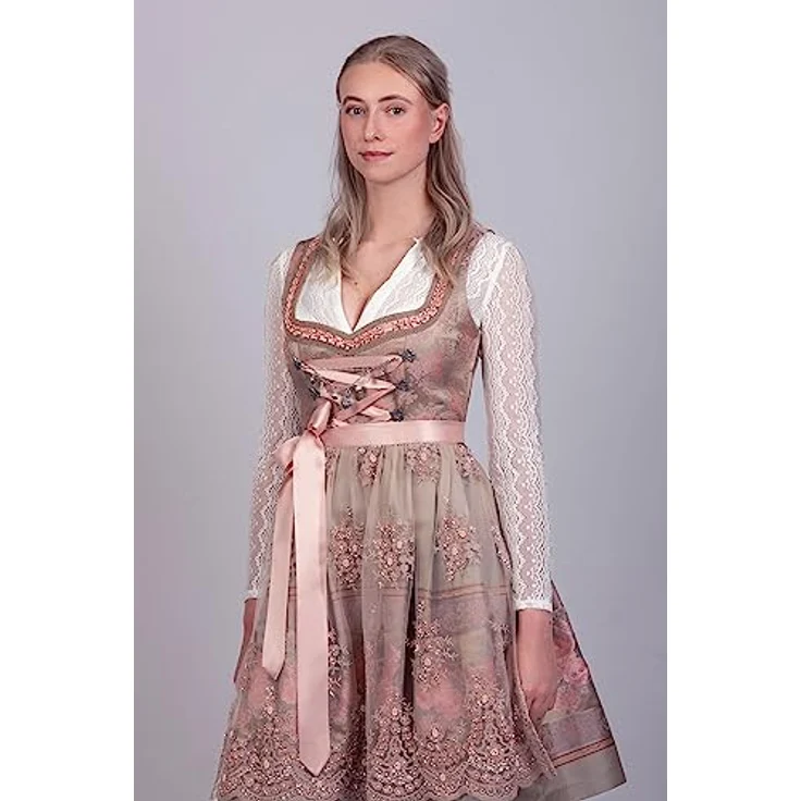 Edelnice Rosalie Dirndl, goldenes Brokatstoff mit rosé Rosenmuster, handgefertigtes Charivari – Bild 8