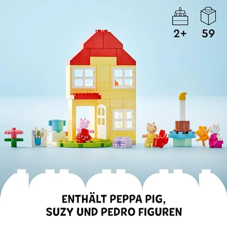 LEGO DUPLO Peppa Wutz Geburtstagshaus: kreatives Spielzeug mit 3 Figuren, Spielzeughaus zum Bauen und Umbauen für Kinder ab 2 Jahren, Jungen und Mädchen, Geschenk für Kleinkinder 10433 – Bild 4